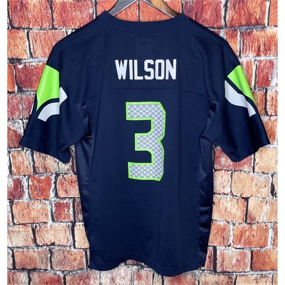 Seattle Seahawks NFL Football #3 Russell Wilson Blue Football Jersey Youth Large - Picture 2 of 4